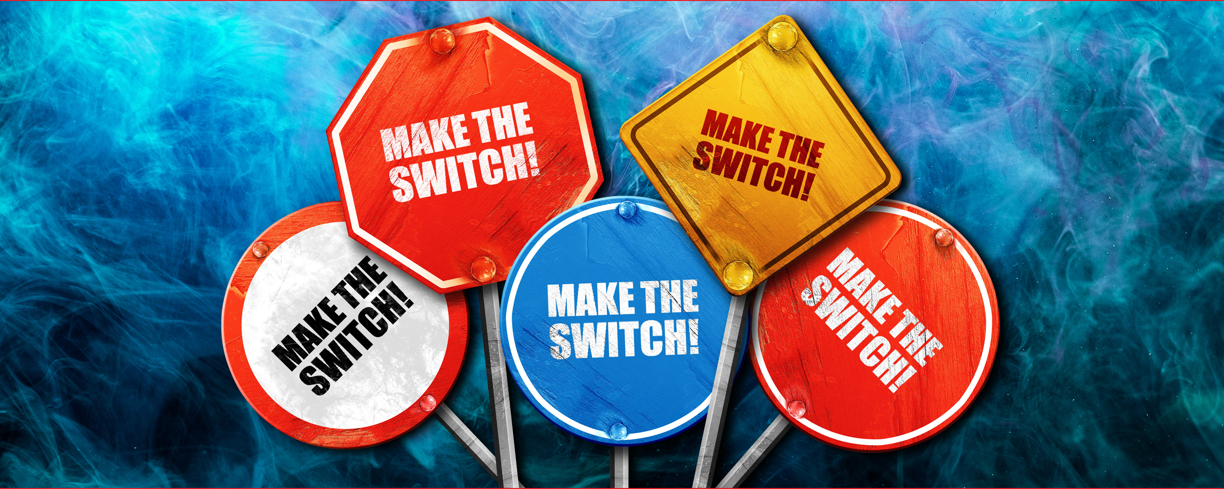 Assortment of signs with 'Make the Switch' displayed